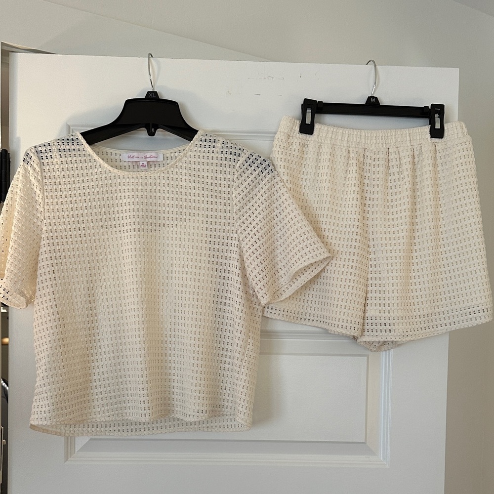 Cream Eyelet Top and Shorts Set
